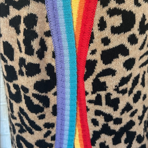 Orwell + Austen- Leopard Print long Cardigan with Rainbow Trim - Picture 4 of 10